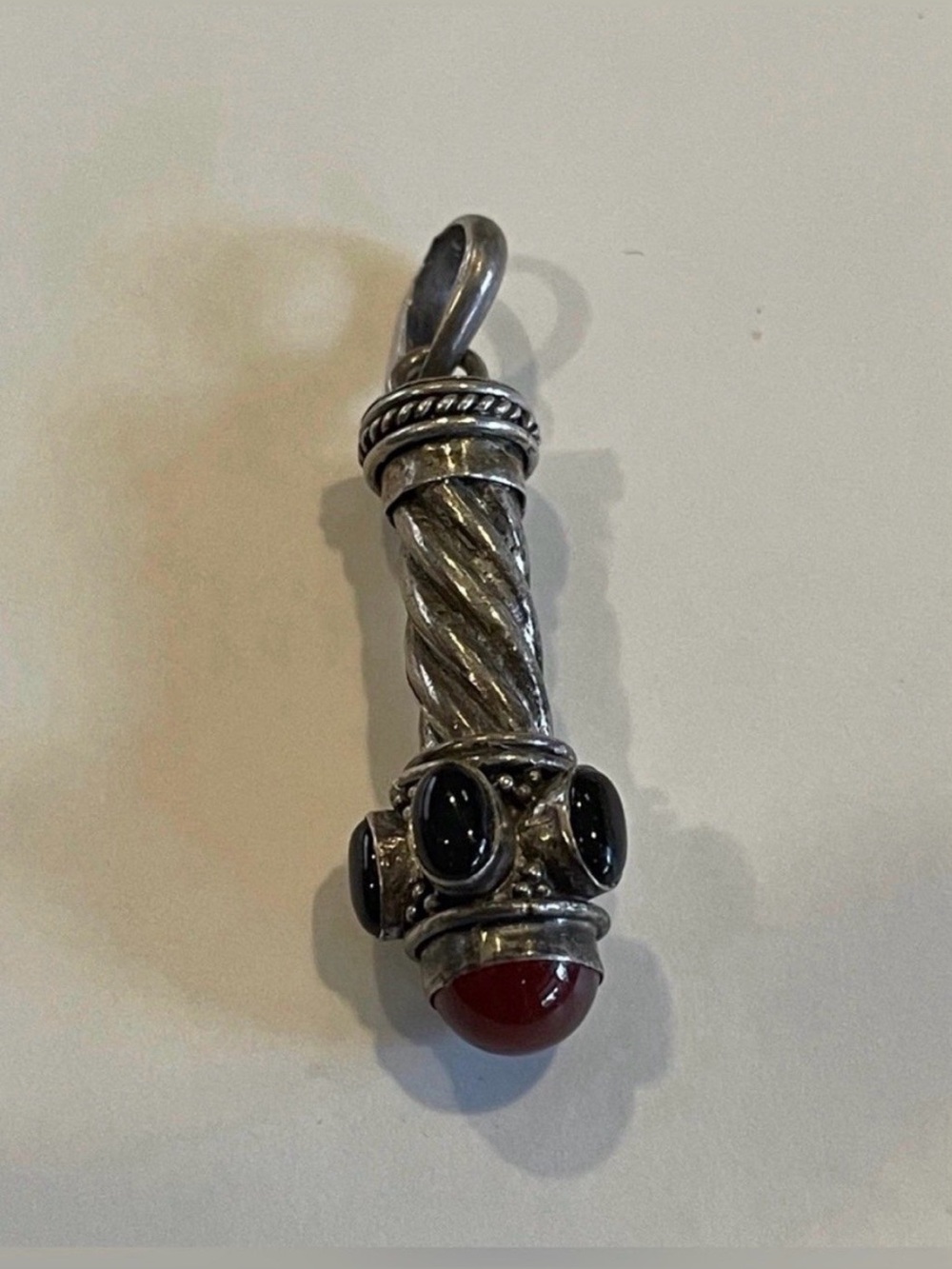 Sterling Silver Etruscan Carnelian & Onyx Pendant #7770